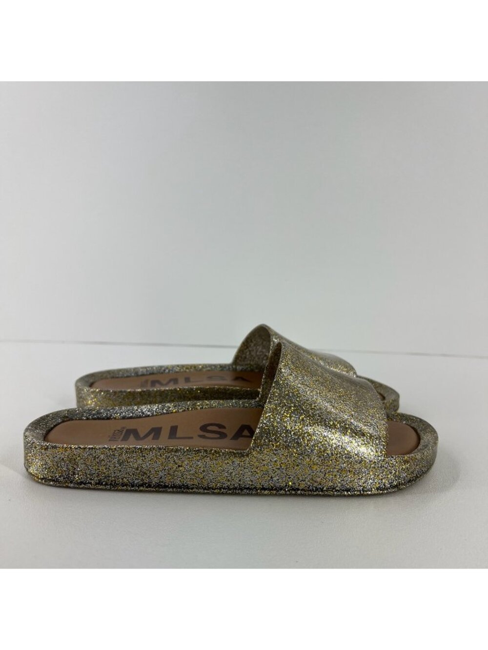 Melissa Beach Slide Sandals Womens 40 Jelly Slip On Flat Pool Shoes Gold Glitter